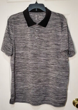 DIP Men's Large Polo Shirt Gray Black Space Dye Performance Golf Casual L